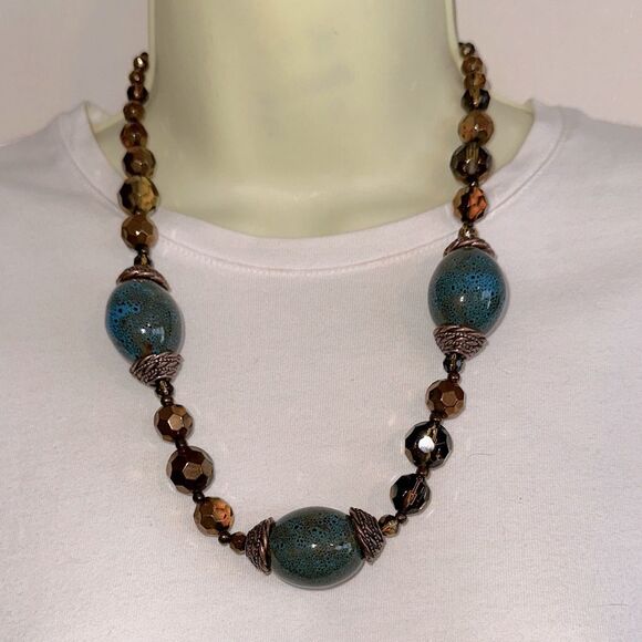 Premier Designs Jewelry - Premier Designs Brown‎ & Dark Turquoise Large Chunky Beaded Necklace